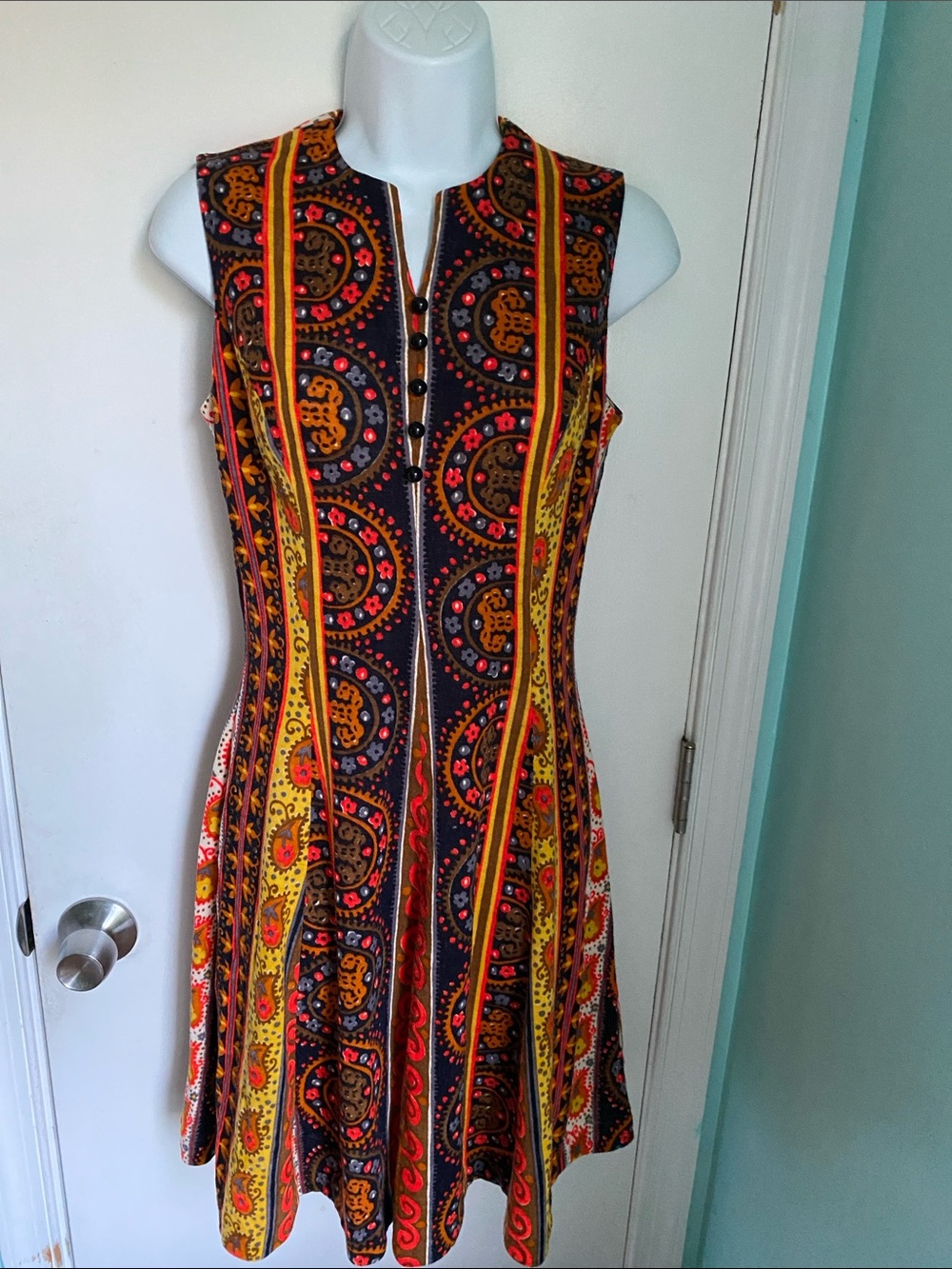Gay Gibson  vintage Sleeveless A-Line Mini Dress Boho Hippie chic VGUC